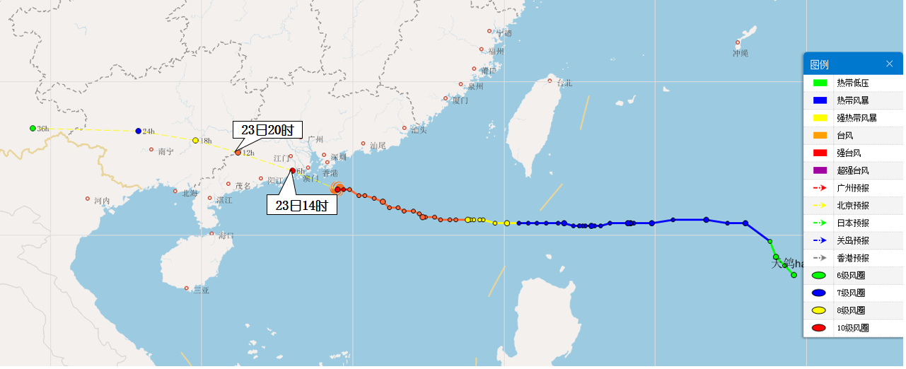 “天鸽”23日中午前后将登陆珠海到阳江沿海