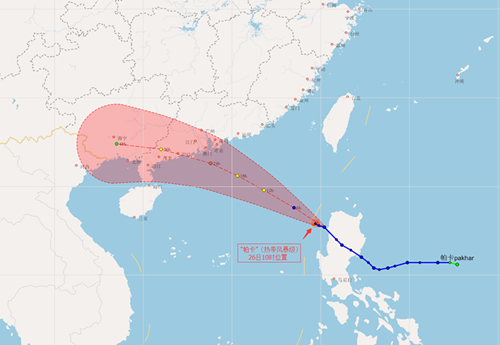 “帕卡”27日白天将登陆深圳到茂名沿海