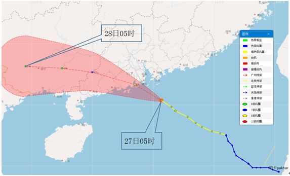 “帕卡”27日上午到中午将登陆珠海到台山