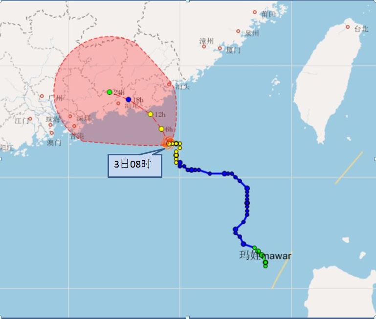 “玛娃”3日将登陆汕尾到汕头