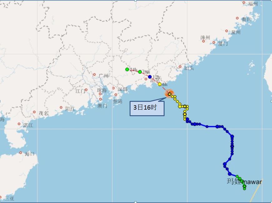“玛娃”3日晚上将登陆汕尾附近沿海