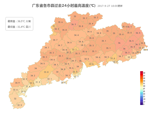 今明广东大部炎热高温 29日有分散雷阵雨