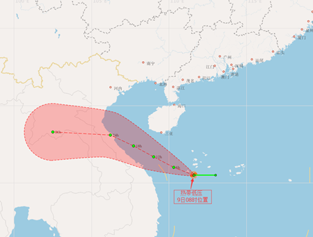 南海热带低压生成 趋向越南北部沿海