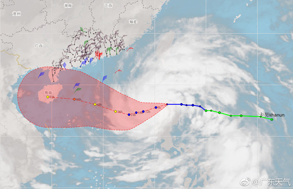 台风“卡努”15日趋向海南和粤西，广东沿海有明显风雨