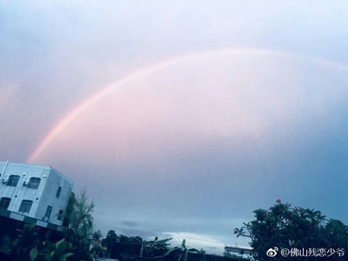 广东多地雨后现蓝天彩虹 你看到了吗？